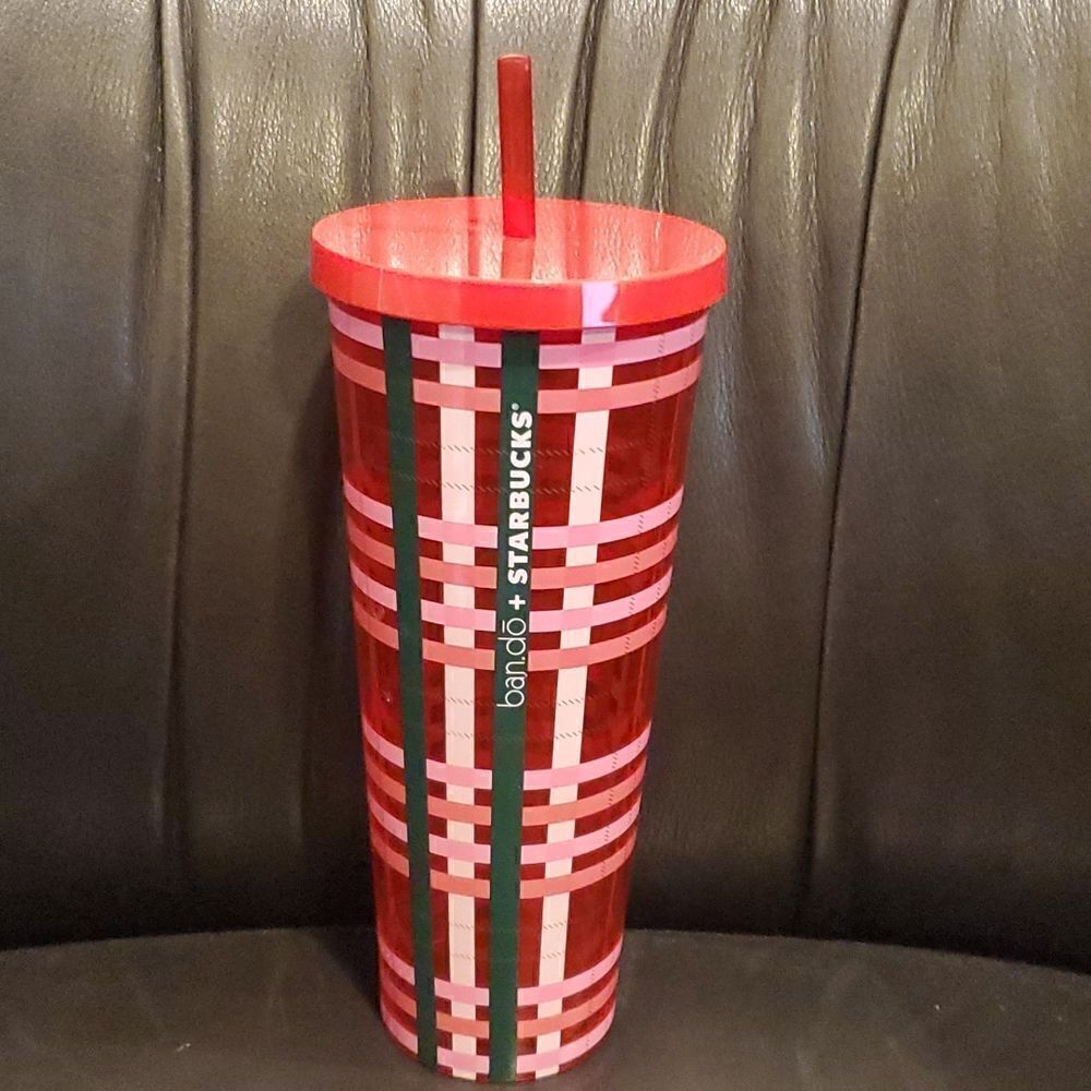 STARBUCKS Ban.do‎ 2018 Holiday Pink Plaid Tumbler Venti Travel Cup - 24 O…